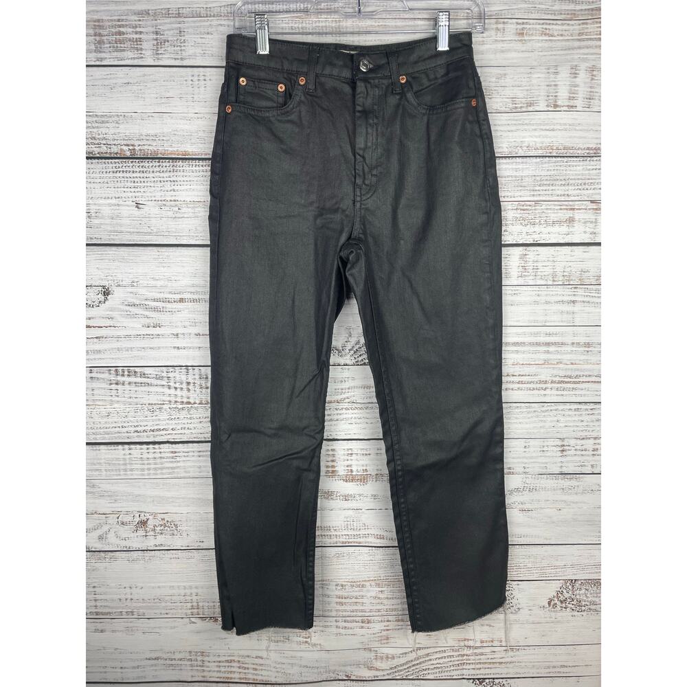 TopShop Straight Leg Black Shimmer Jeans size 28 28x32 Classic Normcore Career